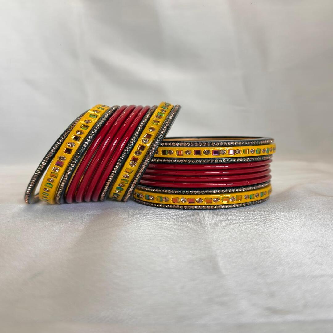 Shivratri Special Lac Bangles Red Green Yellow Set In Latest Beautiful Stone Design