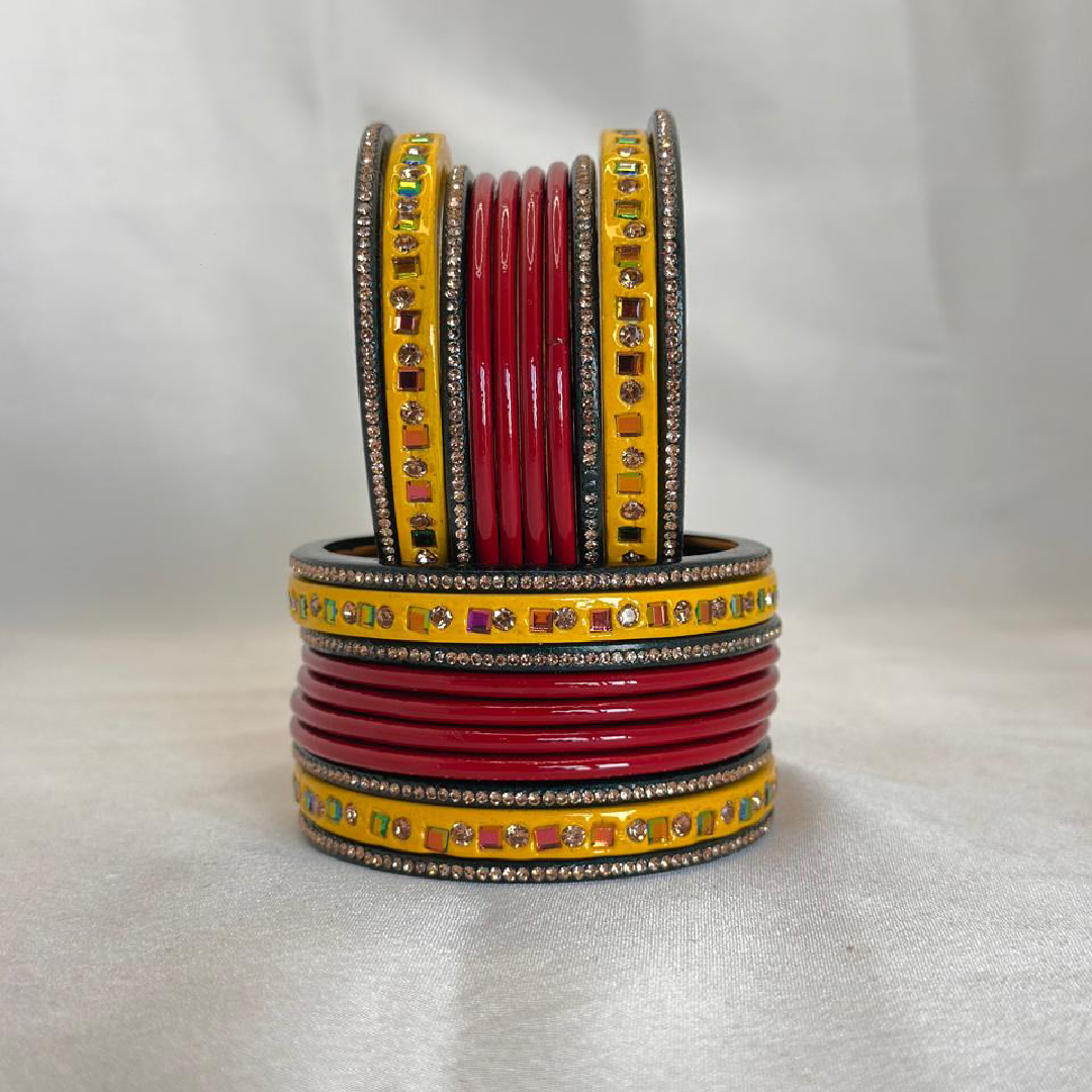 Shivratri Special Lac Bangles Red Green Yellow Set In Latest Beautiful Stone Design