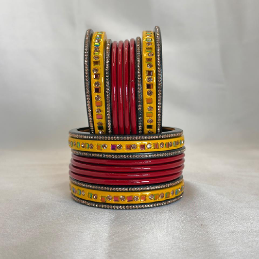 Shivratri Special Lac Bangles Red Green Yellow Set In Latest Beautiful Stone Design
