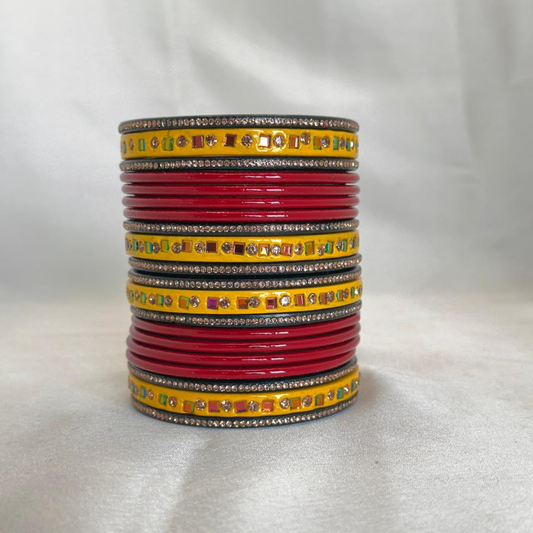 Shivratri Special Lac Bangles Red Green Yellow Set In Latest Beautiful Stone Design