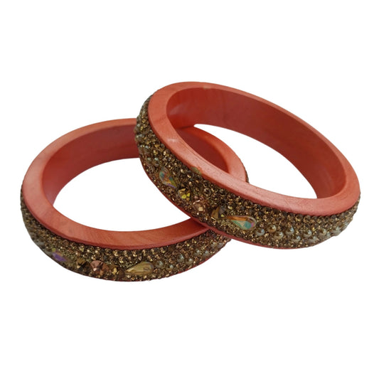 Orange and Red Combo with Topaz Fitted Lac Kada Bangle gaonkasaman