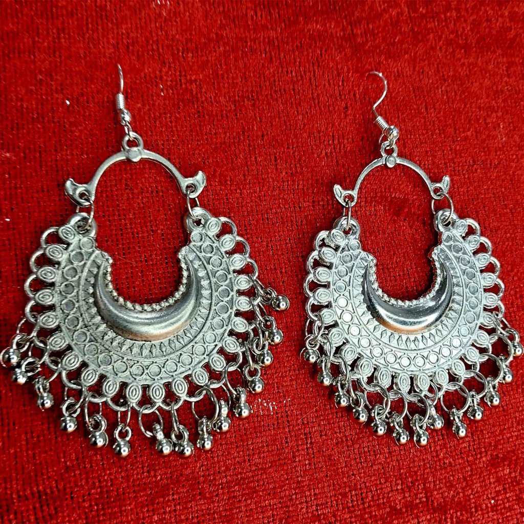 Oxidised Silver Chandbali Earrings gaonkasaman