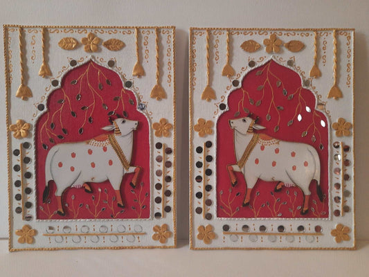 Pichwai Art on jharokha setting on canvas board with lippan work gaonkasaman