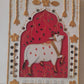 Pichwai Art on jharokha setting on canvas board with lippan work gaonkasaman