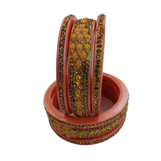 Pink  Gold & Diamond 5 Line Lac Bangle gaonkasaman