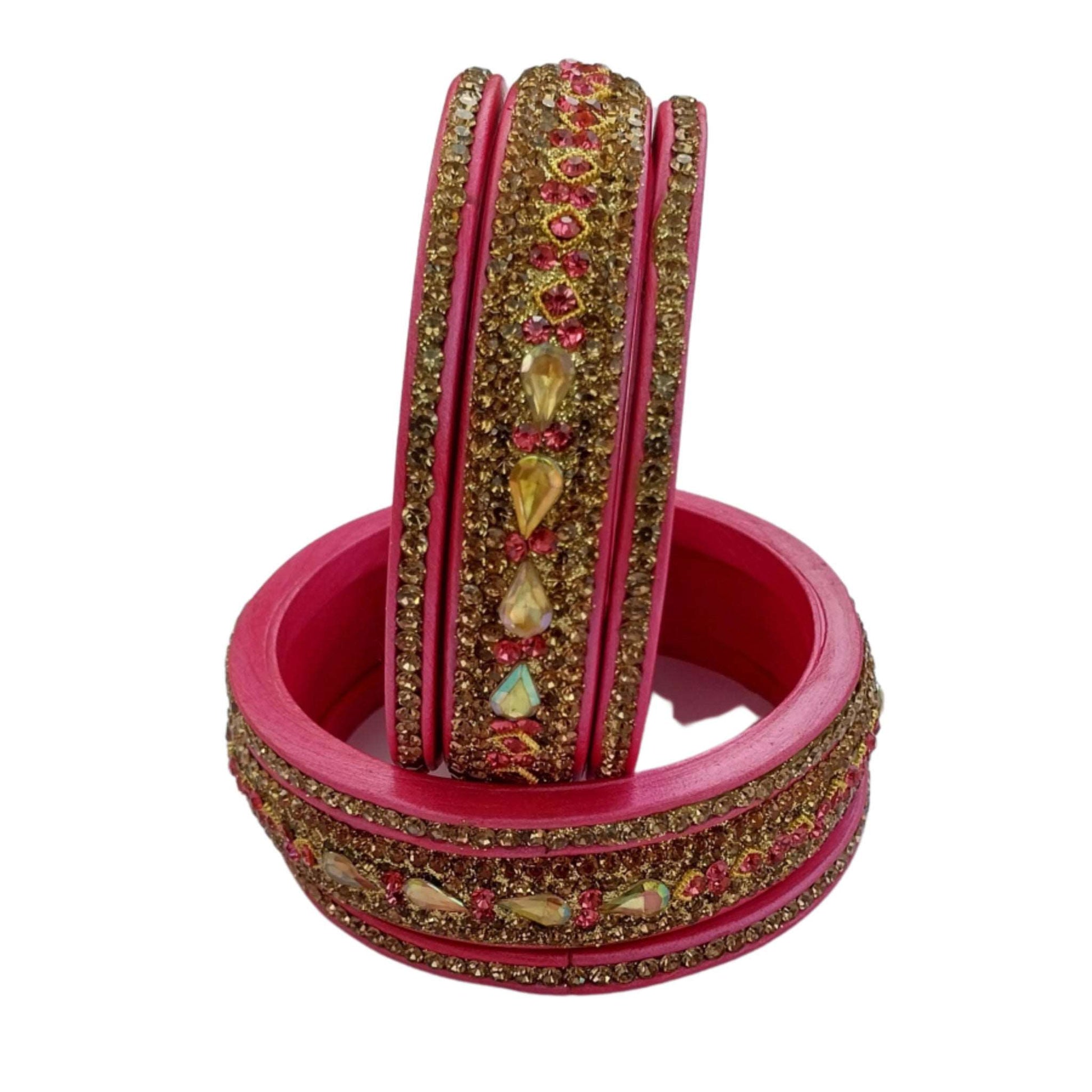 Pink Gold Plated with  Topaz Fitted Lac Bangle gaonkasaman