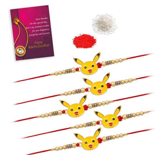 Pikachu Rakhi | Adorable Rakhi for PokΓ©mon Fans | Chawal + Roli | Rakhi Special card.