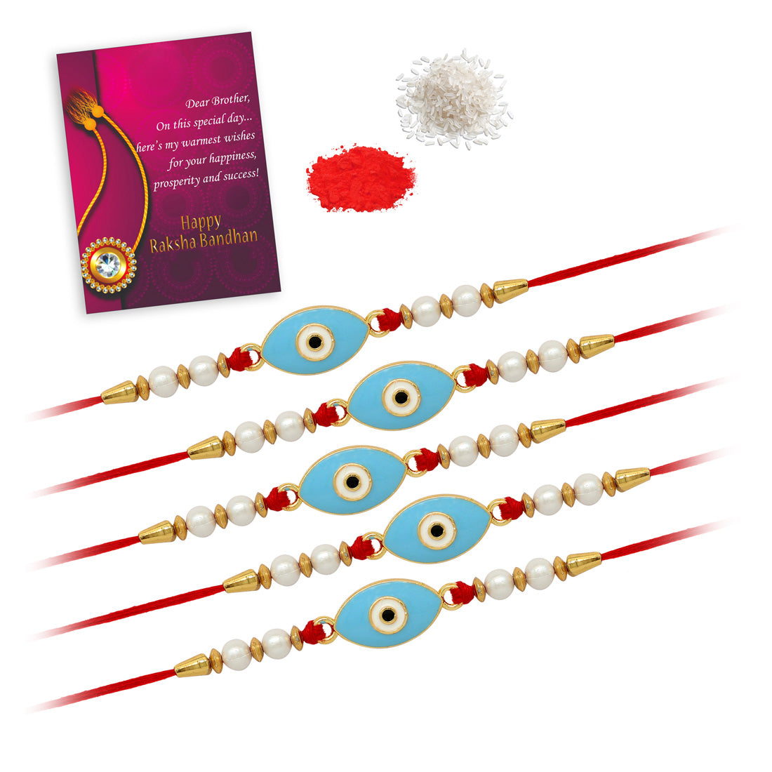 Evil Eye Rakhi | Protective Charm for Gen Z Brothers | Chawal + Roli | Rakhi Special Card