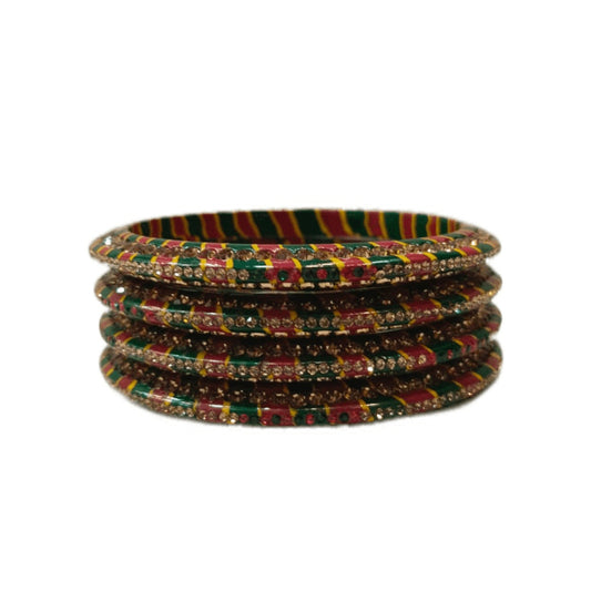 Rajasthani Traditional Lehariya Bangdi Lakh/Lac Bangle/Kadda/Chura Set For Women And Girls. gaonkasaman