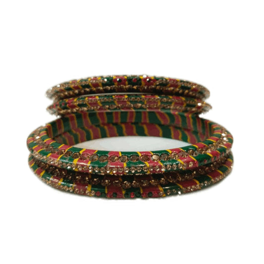 Rajasthani Traditional Lehariya Bangdi Lakh/Lac Bangle/Kadda/Chura Set For Women And Girls. gaonkasaman