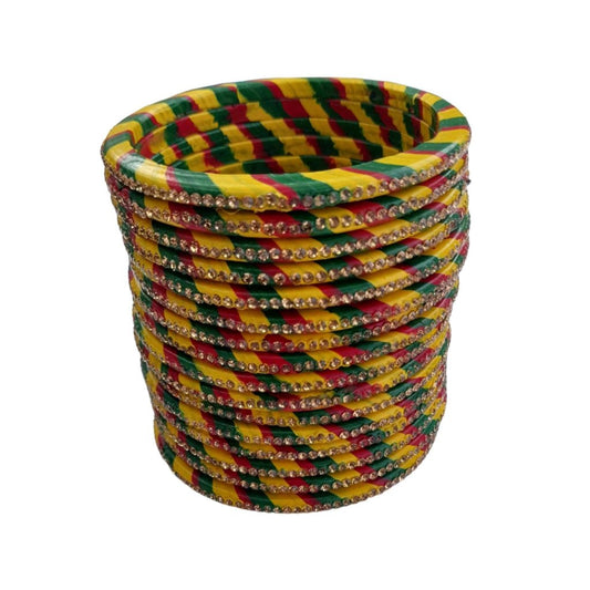 Rajasthani Traditional Red, Yellow, Green Leheriye Lac/Lakh Bangles/Churi Set For Women And Girls gaonkasaman