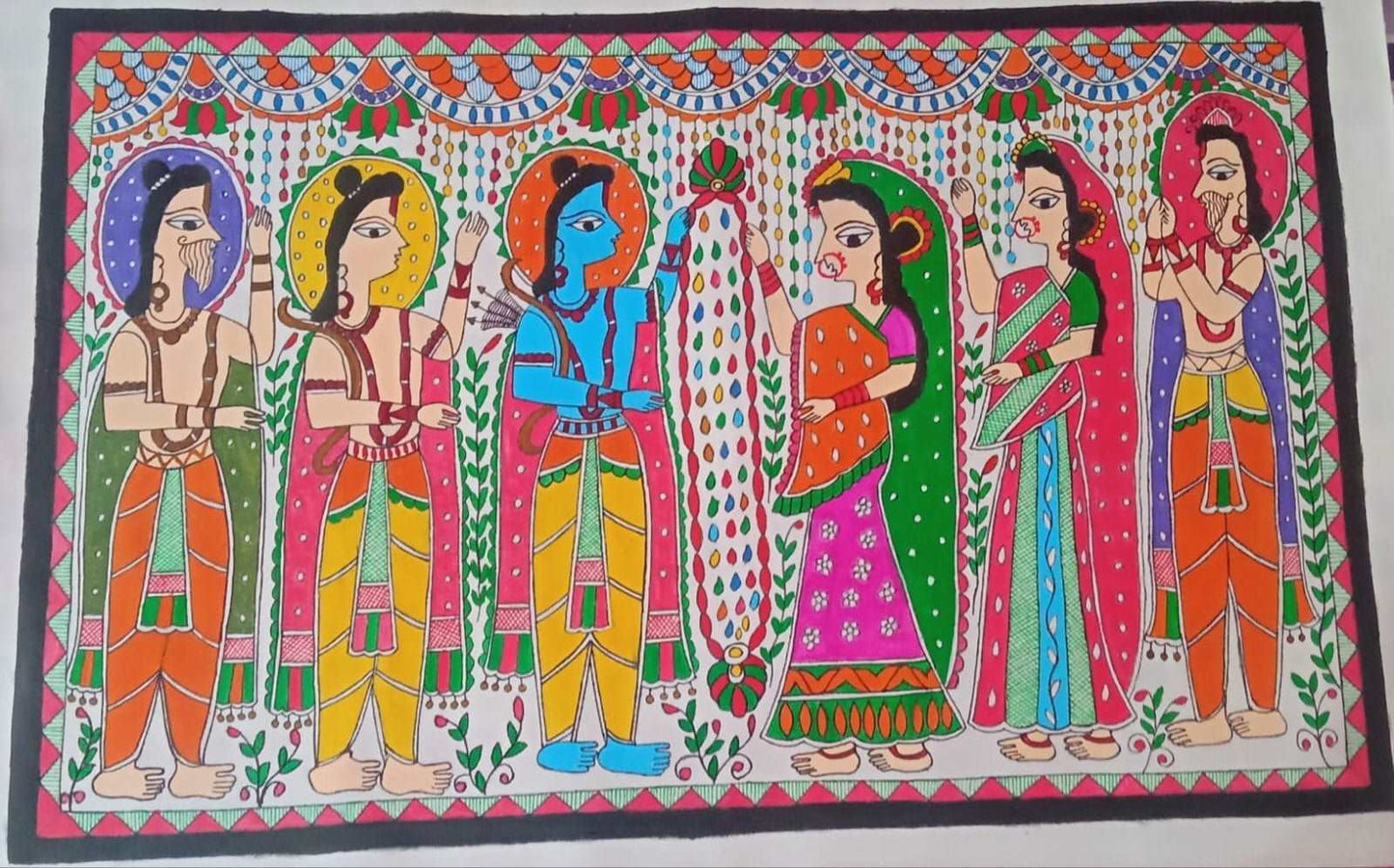 Ram-Siya Varmala – Handmade Madhubani Painting. gaonkasaman