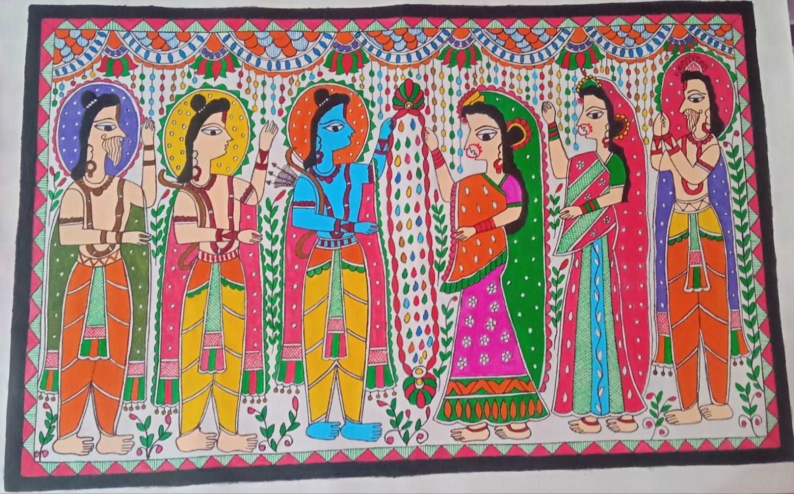 Ram-Siya Varmala – Handmade Madhubani Painting. gaonkasaman