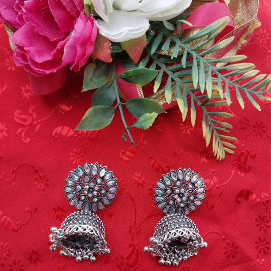 Rangoli Silver Oxidised Jhumka (earring) gaonkasaman