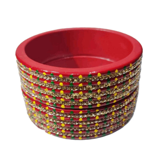 Red & Gold Diamond  4 Line Lac Bangle gaonkasaman