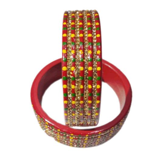 Red & Gold Diamond  4 Line Lac Bangle gaonkasaman