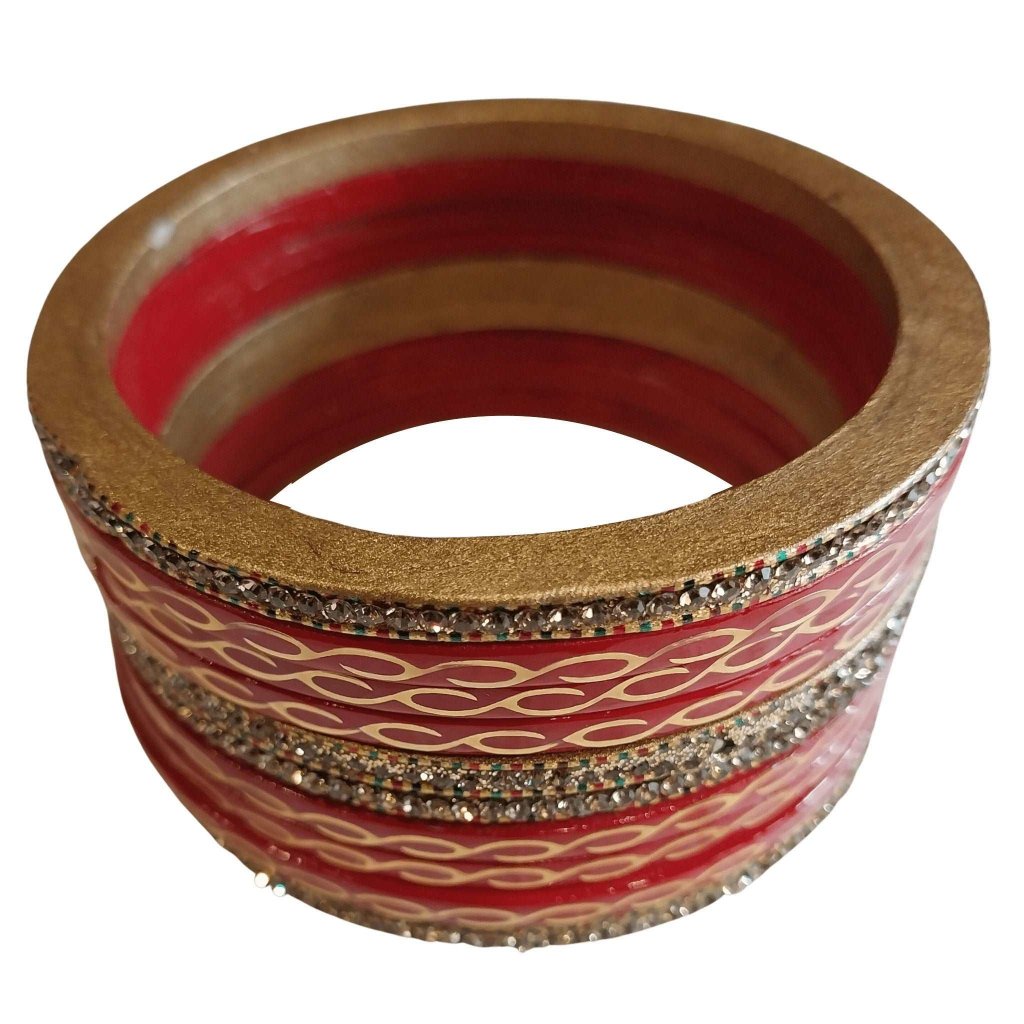 Red & Gold Lahariya Lac Bangle gaonkasaman