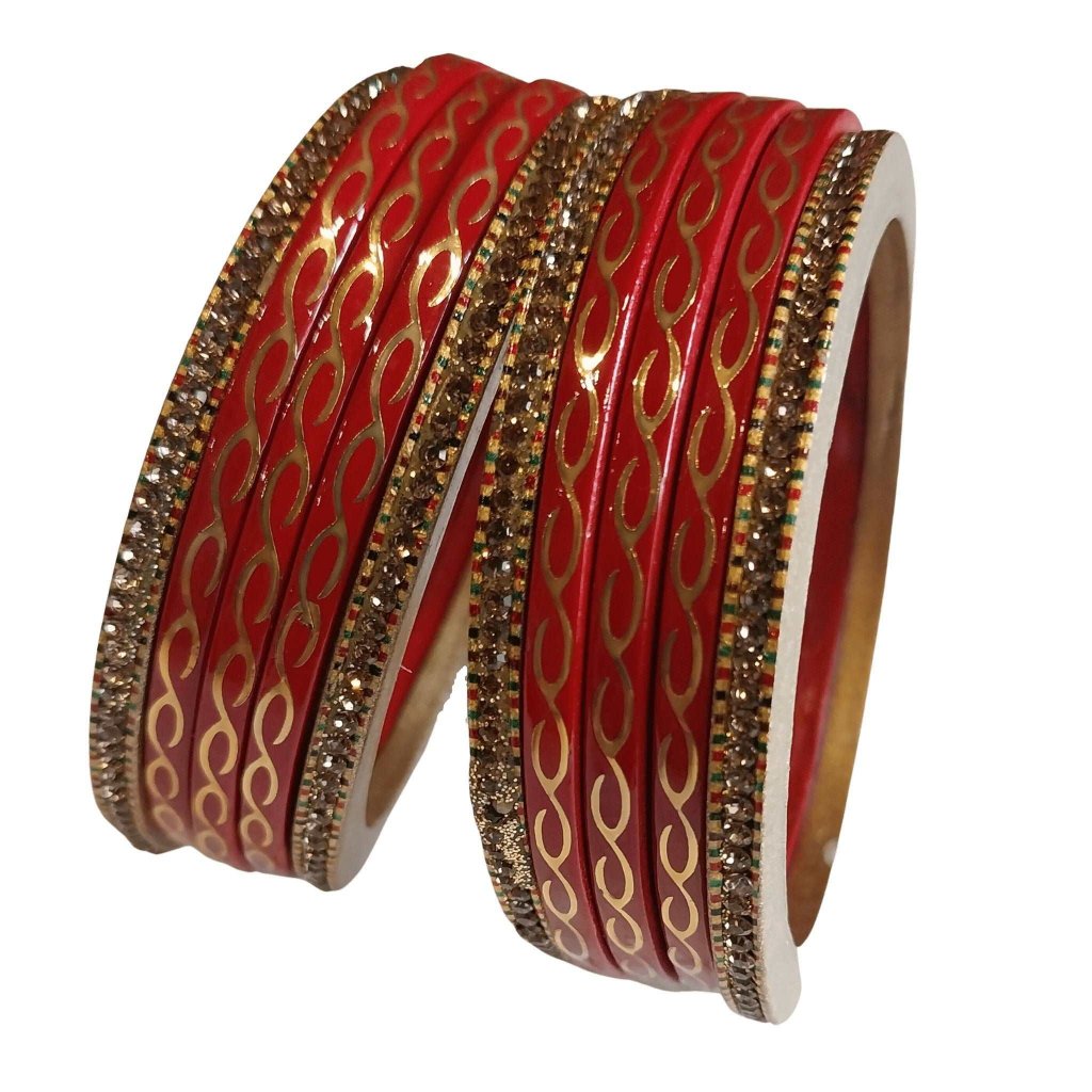 Red & Gold Lahariya Lac Bangle gaonkasaman