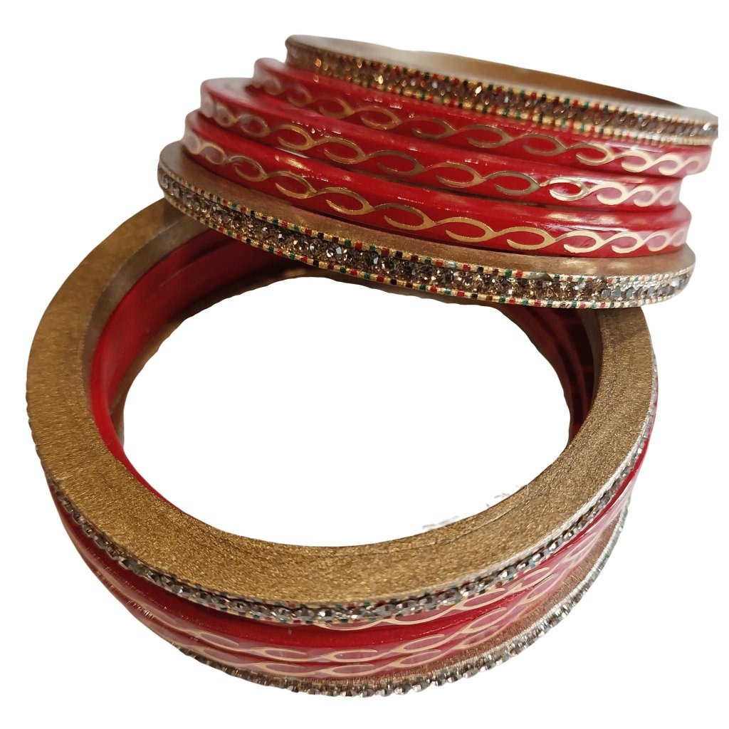 Red & Gold Lahariya Lac Bangle gaonkasaman