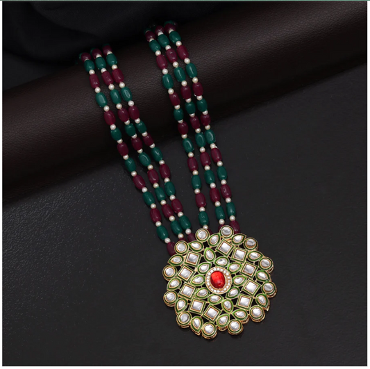 Red stone Kundan Rani Haar | Ethic Wear | Traditional Bridal Necklace | For Women & Girls.