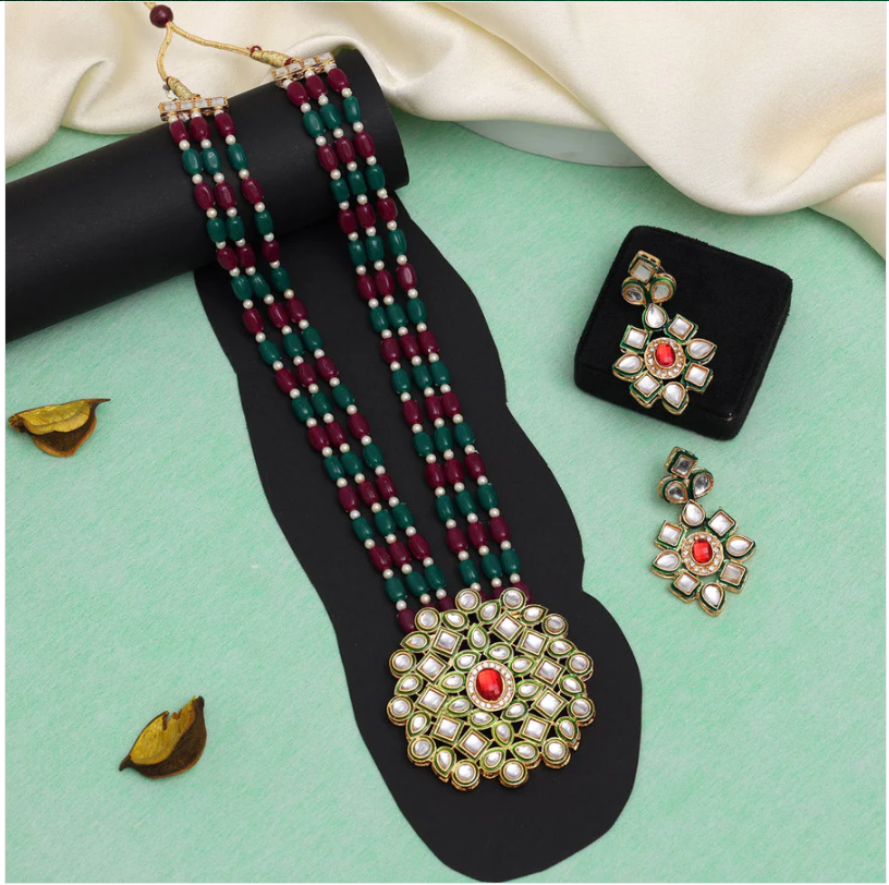 Red stone Kundan Rani Haar | Ethic Wear | Traditional Bridal Necklace | For Women & Girls.
