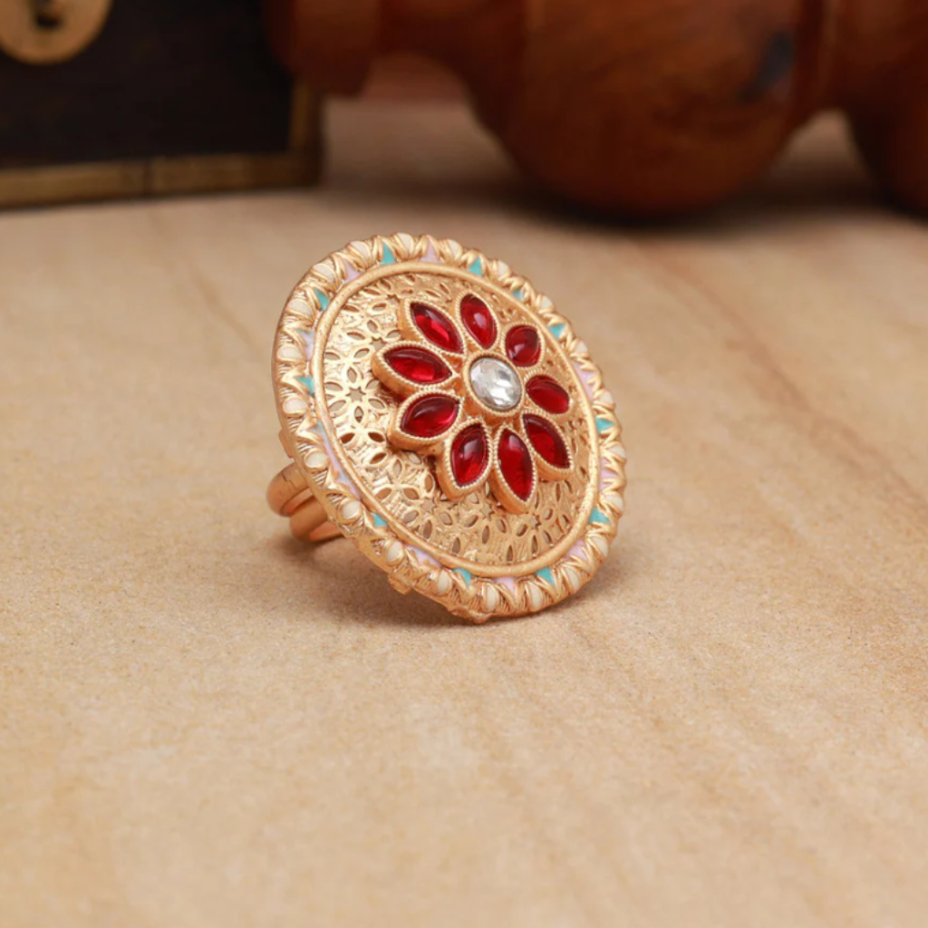 round ring,traditional,kundan,ring