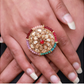 Kundan Floral Ring with Pearl Bead Detailing ring | Traditional Huge Round Design ring | for Women & Girls