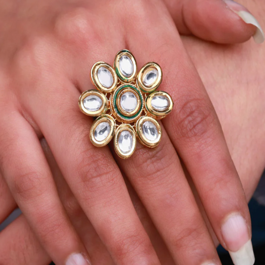 kundan ring,big kundan rings,floral,traditional
