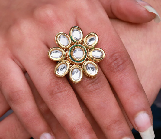 kundan ring,big kundan rings,floral,traditional