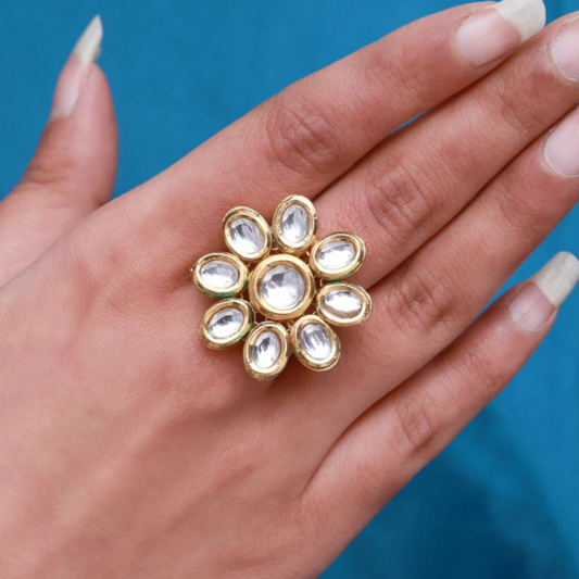 kundan ring,big kundan rings,floral,traditional