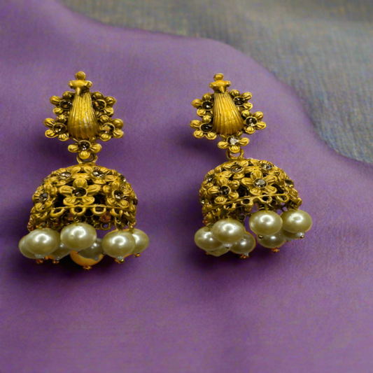 Pearl Suspended Brass Jhumka Earrings | Jhumki/ Earrings | Traditional Earrings | for women and girls