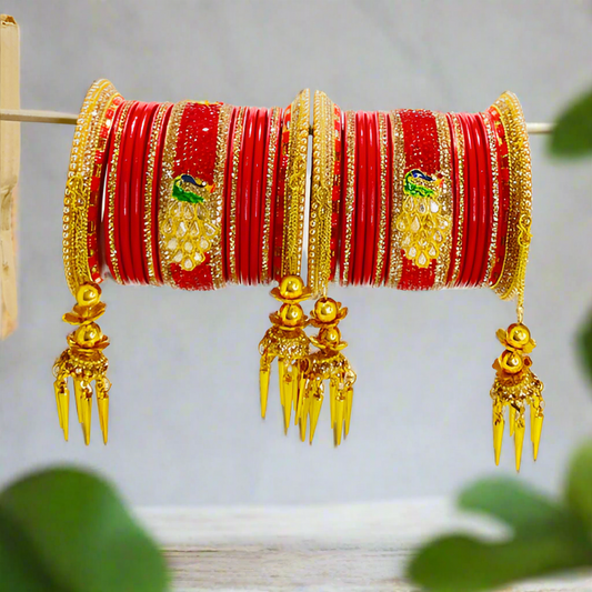 Mayuri Red Lakh wedding Chura Set with Latkans | Traditional Rajasthani Bangles | For Women and Girls