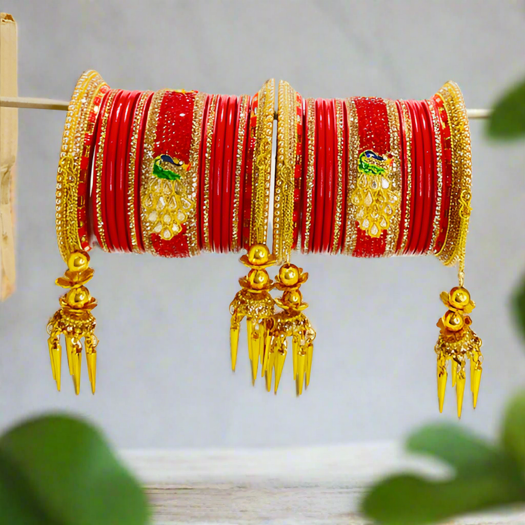 Mayuri Red Lakh Bangles Set with Latkans | Traditional Rajasthani Bangles | For Women and Girls