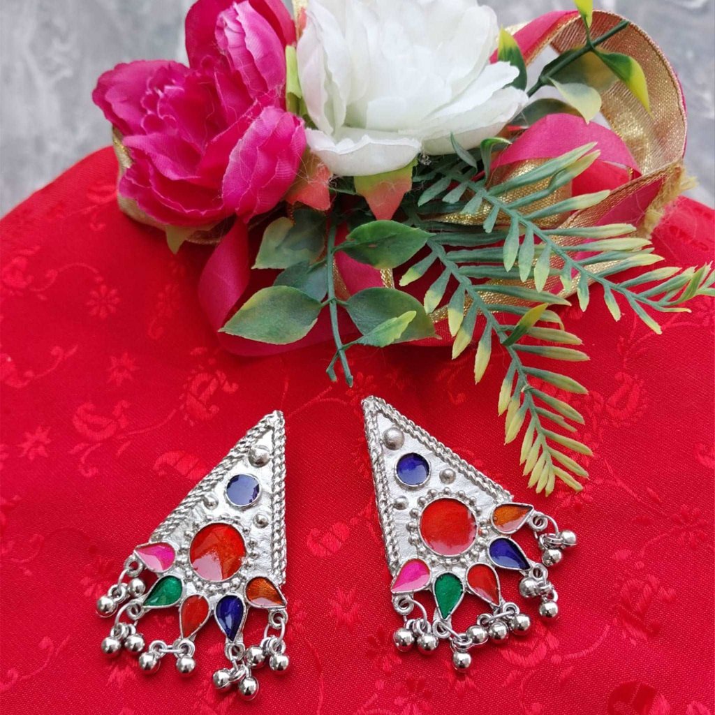 Silver Oxidised Cone Floral Earring gaonkasaman