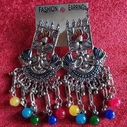 Silver Oxidised Multicolour beard jhumka gaonkasaman