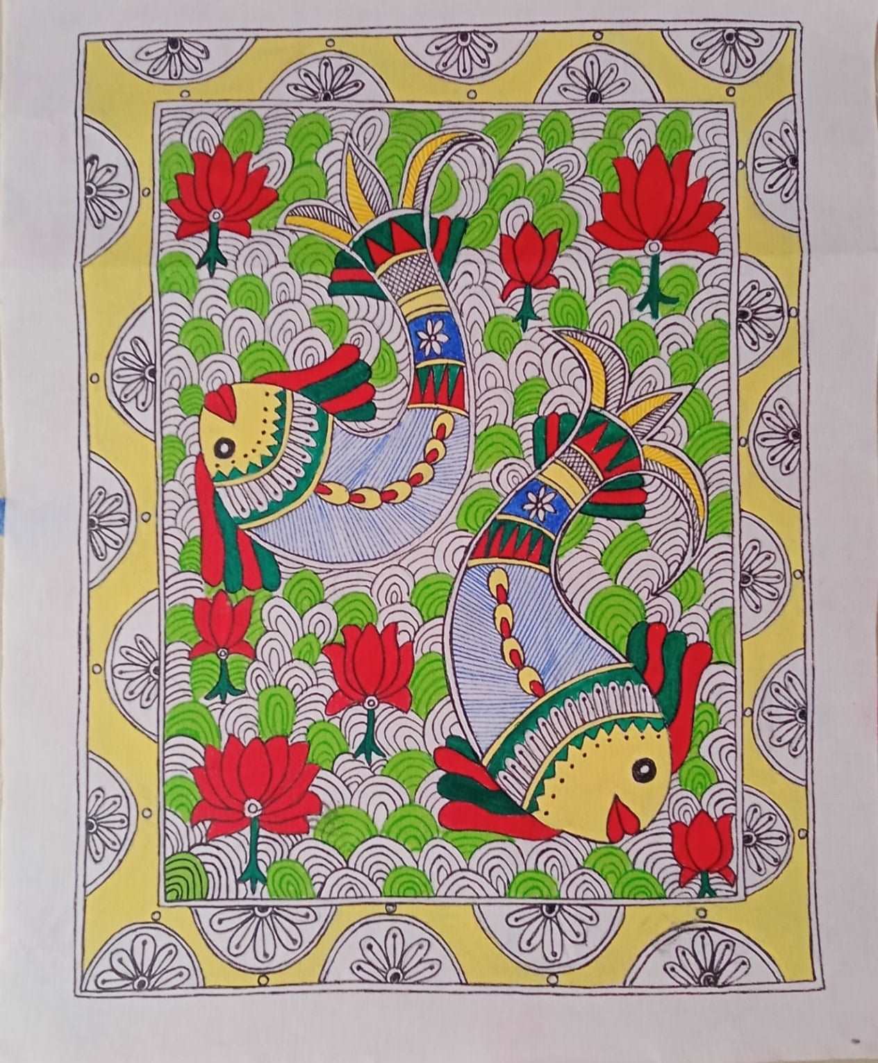 Symphony of Pisces: A Madhubani Masterpiece gaonkasaman