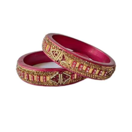 Traditional 5-line Pink Lac/Lakh Bangle/Kadda Set For Women And Girls. gaonkasaman