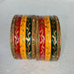 Traditional Golden vine Rajasthani Red Green Yellow Lakh/Lac Bangle/Kadda/Chura Set For Women And Girls. gaonkasaman