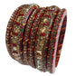 Traditional Mirror And Silver Stones Red Lahariya Bangle Lakh/Lac Bangle/Kadda/Chura Set For Women And Girls. gaonkasaman