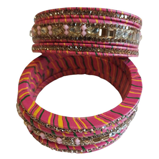 Traditional Mirror And Silver Stones Red Lahariya Bangle Lakh/Lac Bangle/Kadda/Chura Set For Women And Girls. gaonkasaman