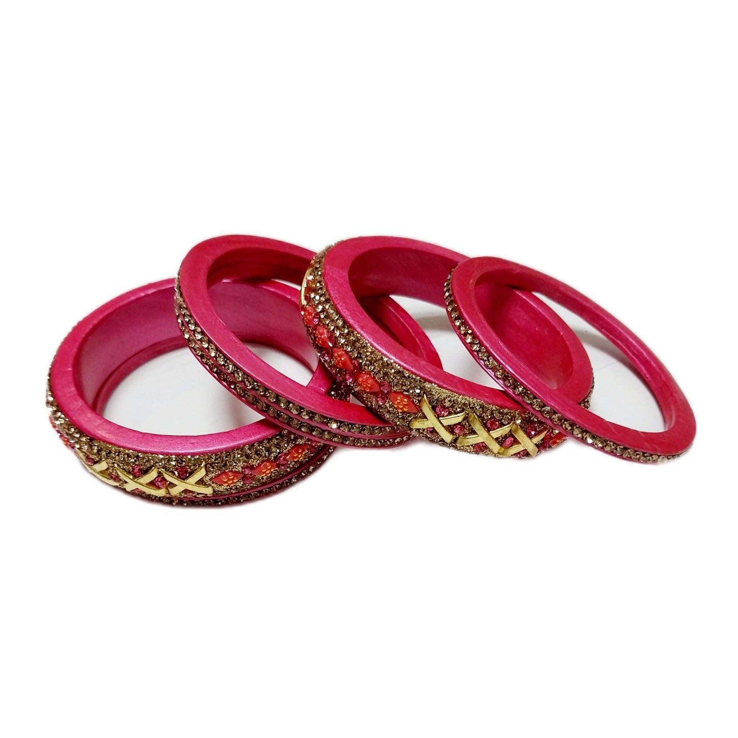 Traditional Rajasthani Pink Lakh with Kundan Designed Lac/Lakh Bangles/Kadda/Chura Set For Women And Girls gaonkasaman