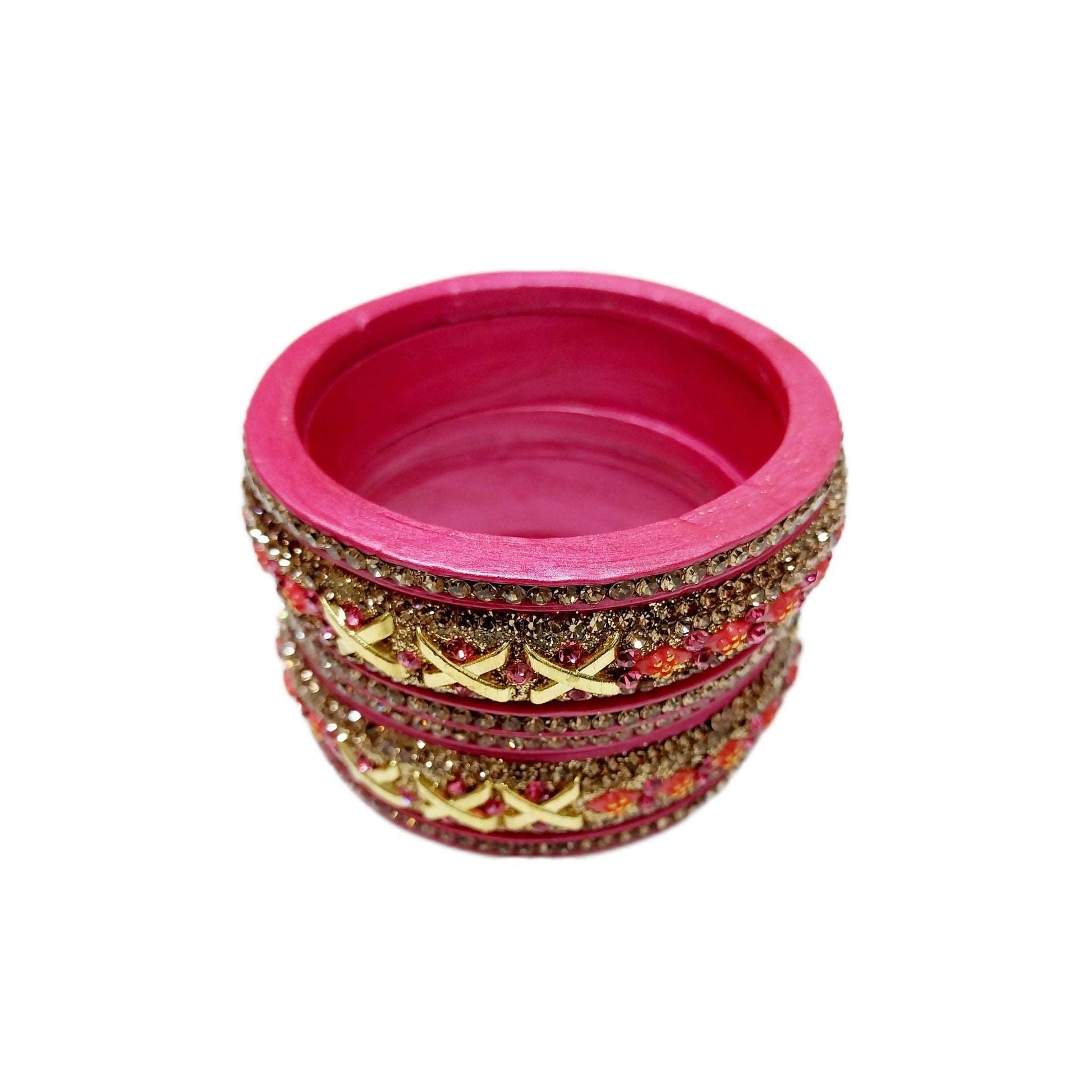 Traditional Rajasthani Pink Lakh with Kundan Designed Lac/Lakh Bangles/Kadda/Chura Set For Women And Girls gaonkasaman