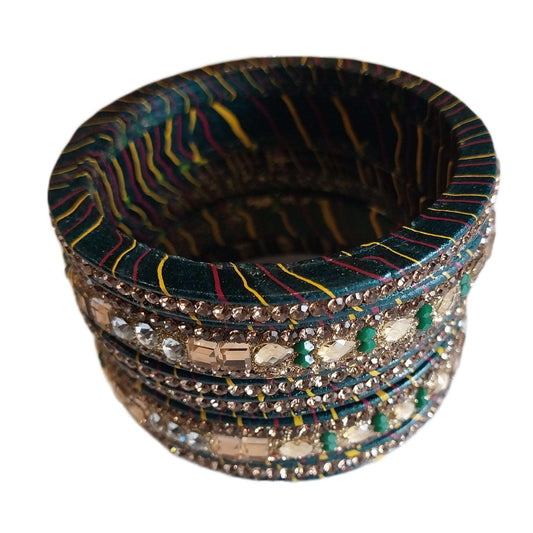 Traditional Stone & Green Lahariya Lakh/Lac Bangle/Kadda/Chura Set For Women And Girls. gaonkasaman