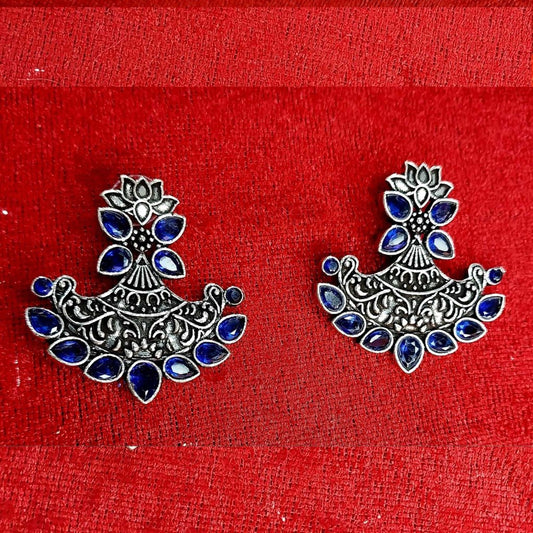 Turquoise Floral Arc German Silver Meenakari Earrings gaonkasaman