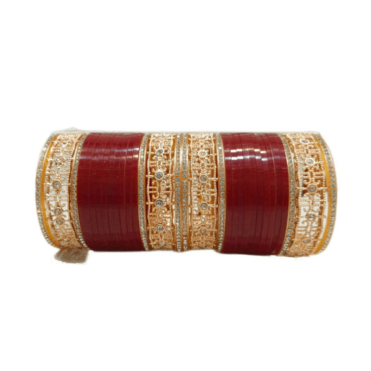 Wedding Maroon Ship Chura American Diamond Bangles Bangle/Chura Set For Women And Girls. gaonkasaman