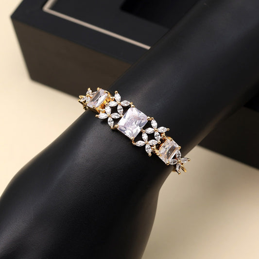 Huge Rectangular Stone Floral | American diamond Bracelet | Stone bracelet | for Women & Girls.