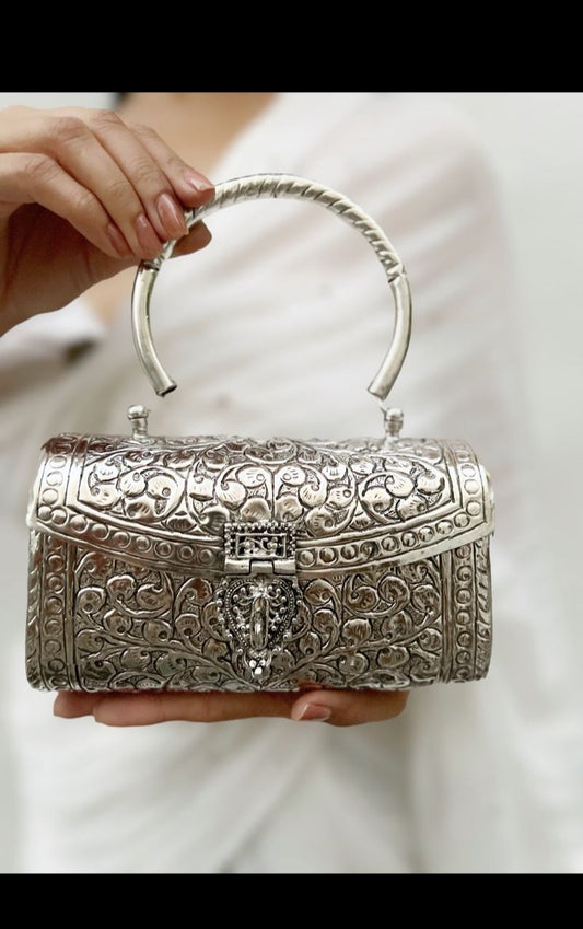 Floral Meenakari work Clutch/Bag/Handbag/Sling Bag | Silver-Plated Brass | For Women and Girls