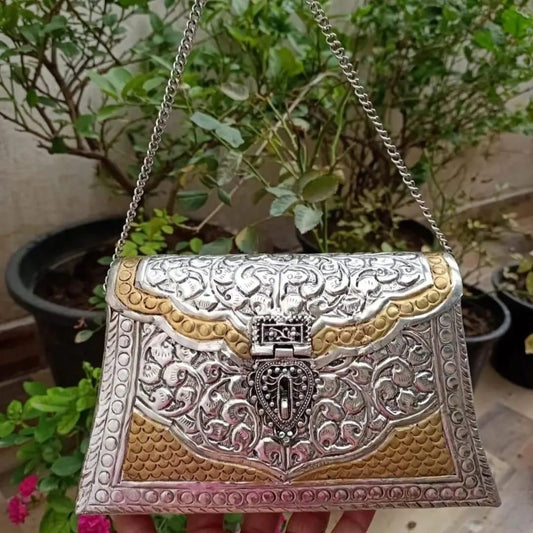 Regal Meenakari Clutch | Silver-Plated/ Gold-Plated Brass | Clutch/Bag/Handbag/Sling Bag | For Women And Girls