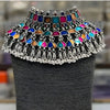 Afghani Style Multicolour Contrasting mirror oxidised silver,,Heavy Choker set