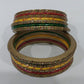 Red, Yellow, and Green Lehariya Bangle Set Surrounded by Multicolor Golden Bangles Studded with Golden Circular Zircon | Set of 14 | for Women and Girls